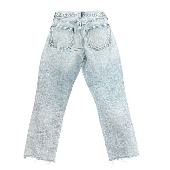 AGOLDE Riley Light Wash High Rise Button Fly Ankle Crop Distressed Hem Denim Jea - Picture 2 of 5